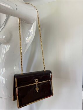 1960’s Robert Bestien IBrown Patent Leather Goldtone Shoulder Chain Strap